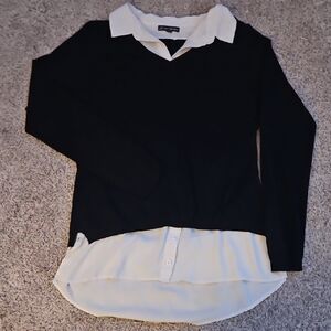 Adrianna Papell Black and White Layered Button Down Shirt